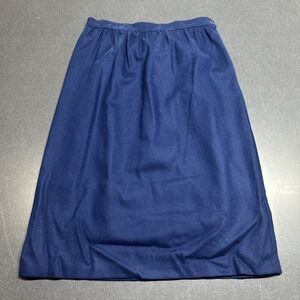 Vintage Lined Navy Blue Wool Skirt Size 14 Old Money Academia 90s A-line Pleated